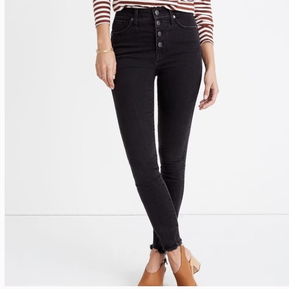 Madewell 10" High Rise Skinny Jeans Berkeley Black Button 24 - Picture 1 of 8
